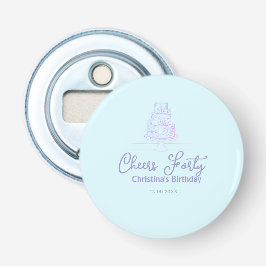 Cheers forty happy birthday cake blue purple name  flasköppnare