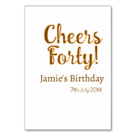 Cheers forty orange brown calligraphy birthday nam bordsnummer
