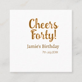Cheers forty orange brown calligraphy birthday nam fyrkantigt visitkort