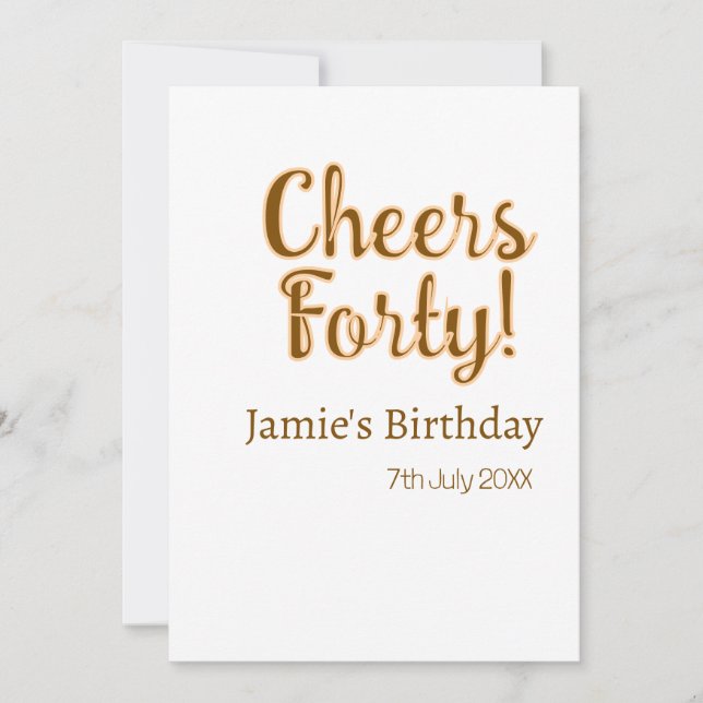 Cheers forty orange brown calligraphy birthday nam julkort (Framsida)