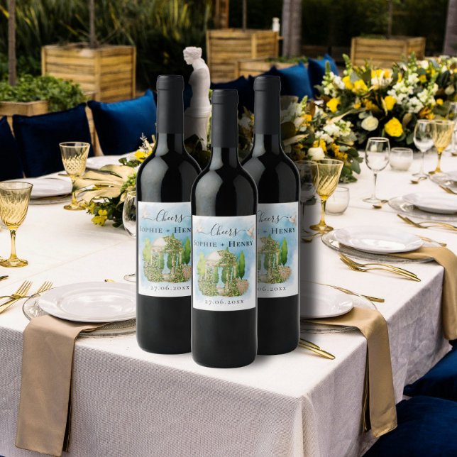 Cheers Gazebo | blomduvor Bröllop Luxury Vinflaska Etikett (Skapare uppladdad)