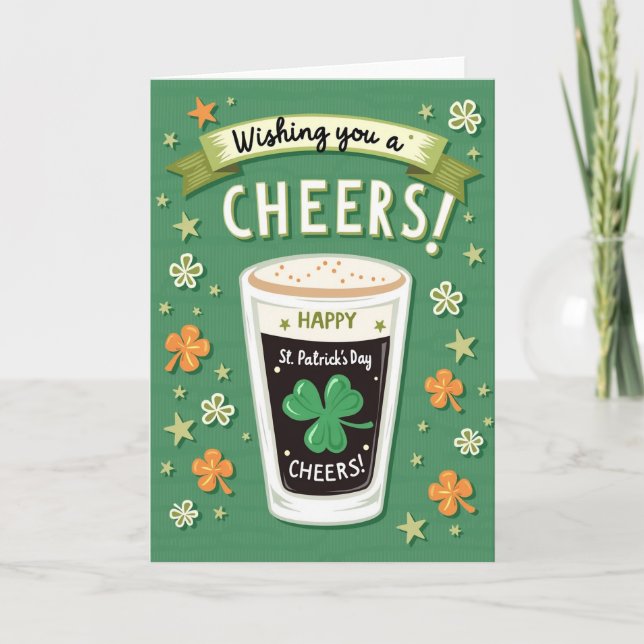 Cheers Glitter Texture St Patricks Card Kort (Framsida)