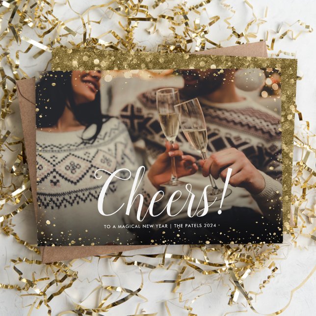 Cheers | Glitz Faux Glitter Photo Overlay - nytt å Julkort (Skapare uppladdad)