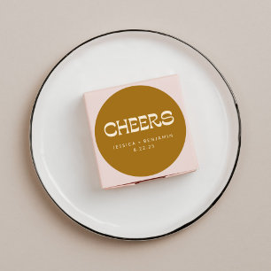 Cheers Groovy Guld Typography Namn Bröllop Anpassn Runt Klistermärke