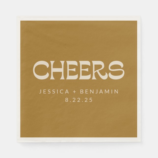 Cheers Groovy Guld Typography Namn Bröllop Pappersservett (Framsidan)