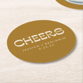 Cheers Groovy Guld Typography Namn Bröllop Underlägg Papper Rund