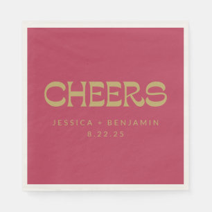 Cheers Groovy Magenta Guld Typography Namn Bröllop Pappersservett