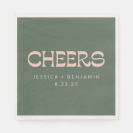 Cheers Groovy Rosa Grönt Typography Namn Bröllop Pappersservett