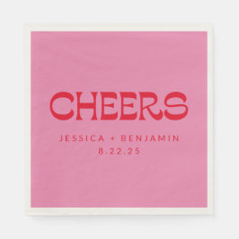 Cheers Groovy Rosa Red Typography Namn Bröllop Pappersservett