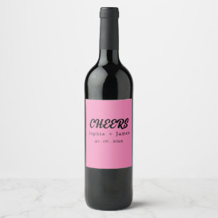 Cheers Groovy Rosa Typography Namn Bröllop Vinflaska Etikett