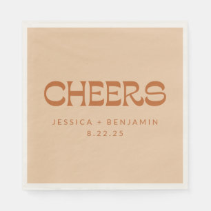 Cheers Groovy Terracotta Sand Custom Names Bröllop Pappersservett