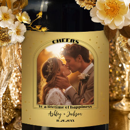 Cheers Guld Confetti Photo Vinflaska Etikett