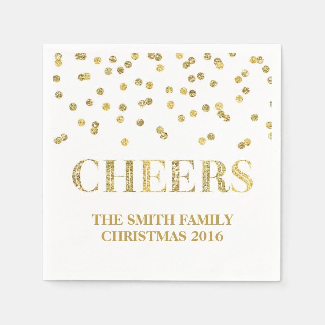 Cheers Guld Glitter Confetti jul Napkin Pappersservett (Framsidan)