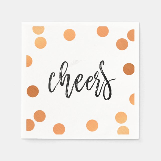 CHEERS HAND LETTERED SCRIPT svart kopparkonetti Pappersservett (Framsidan)