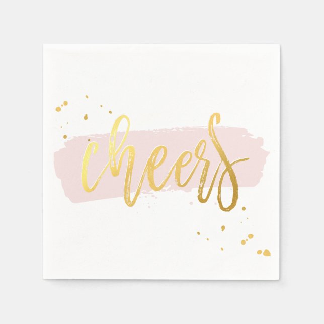 CHEERS HAND LETTERED SCRIPT type guld  rosa Pappersservett (Framsidan)