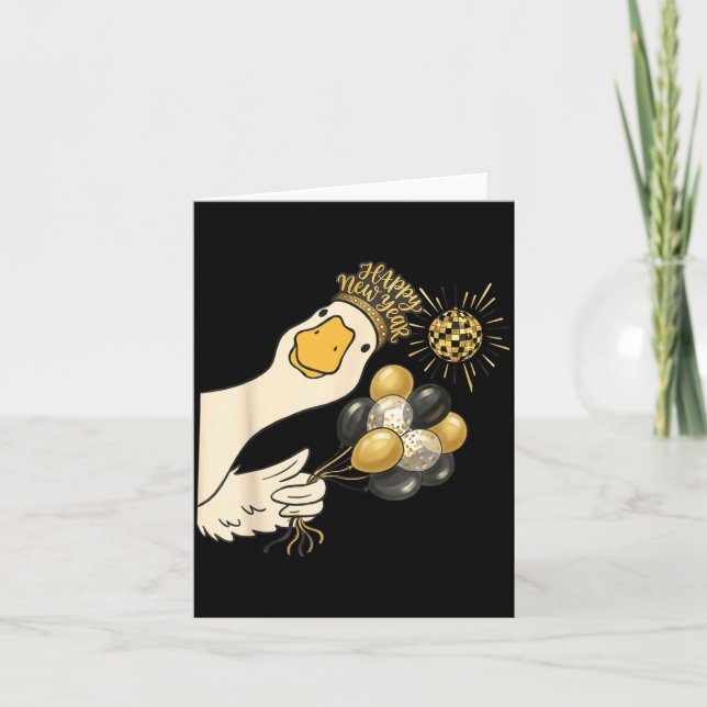 Cheers Happy New Year 2026 Goose With Balloon Disc Kort (Framsida)