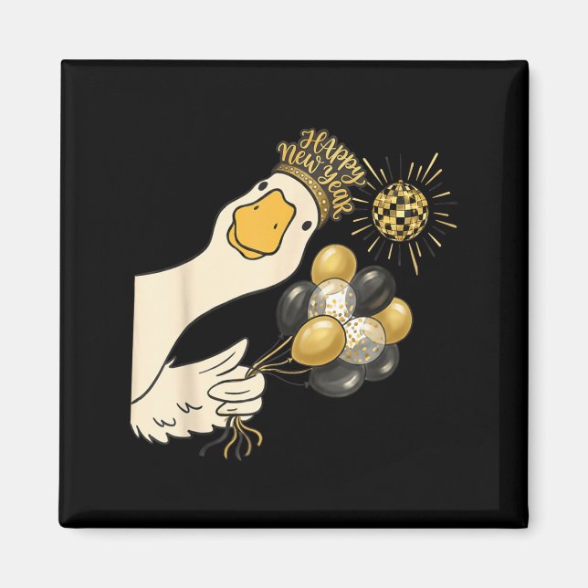 Cheers Happy New Year 2026 Goose With Balloon Disc Magnet (Framsidan)