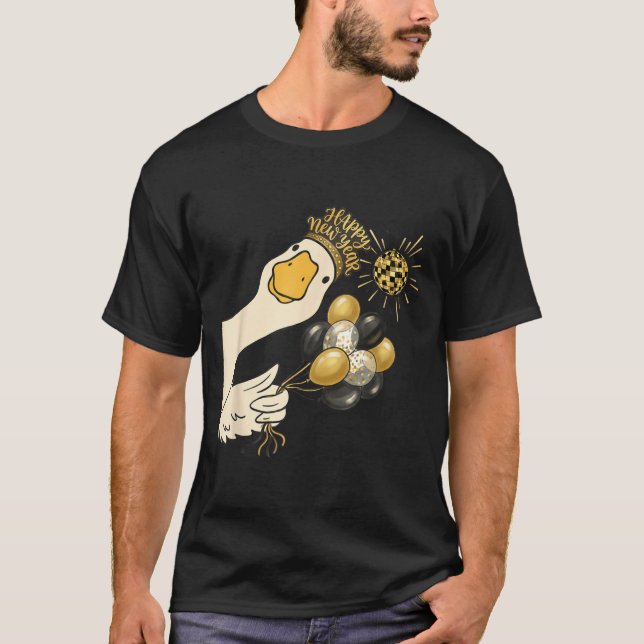 Cheers Happy New Year 2026 Goose With Balloon Disc T Shirt (Framsida)