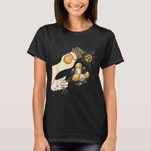 Cheers Happy New Year 2026 Goose With Balloon Disc T Shirt (Framsida)