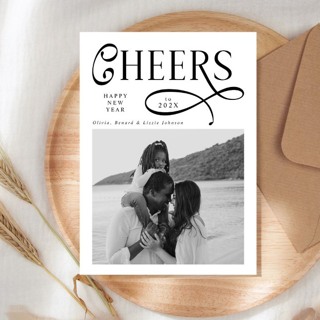 Cheers  Happy New Year Modern Chic Family 2 Photo Julkort (Skapare uppladdad)