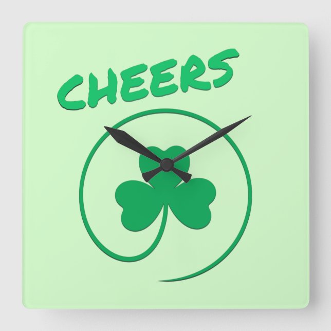 Cheers Ireland Klöver Shamrock Retro Fyrkantig Klocka (Framsida)