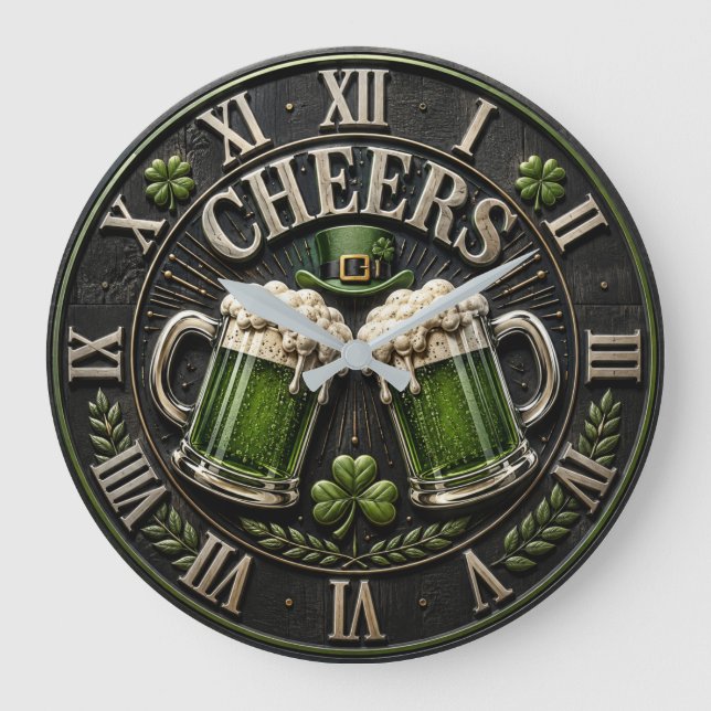 Cheers Irish Green Beer Pub St. Patrick's Day Stor Klocka (Framsida)
