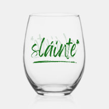 Cheers Irish Sláinte Vin Glass - Grönt