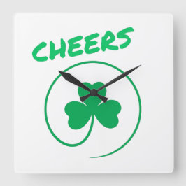 Cheers Klöver Shamrock Grönt an White Elegant Fyrkantig Klocka