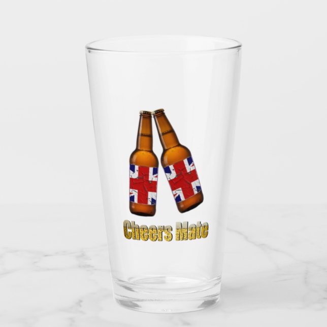 Cheers Mate British Beer Drinking Glass Glaskopp (Framsida)