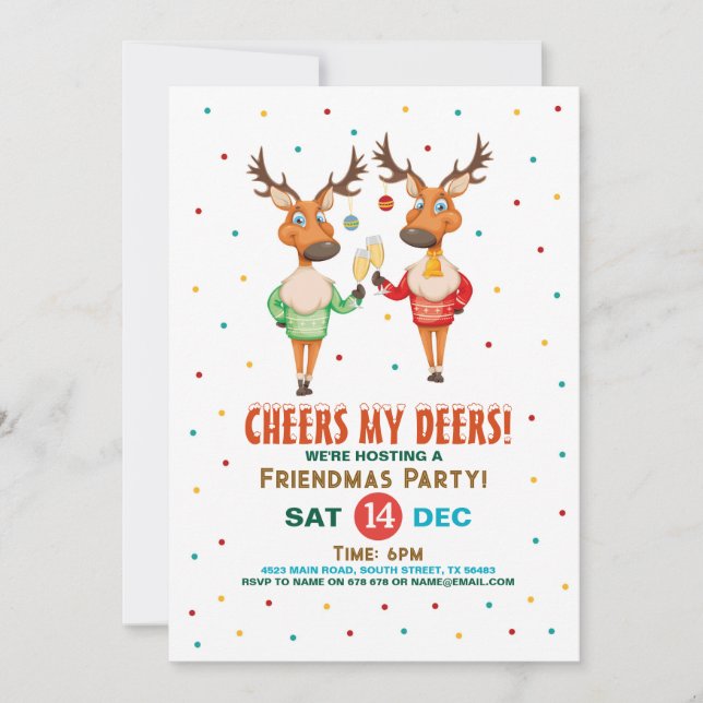 Cheers Mina Deers Reindeer Freindmas jul Party Inbjudningar (Framsida)