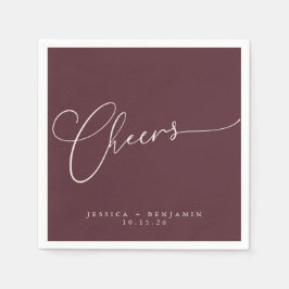 Cheers Minimal Burgundy Script Personligt bröllp Pappersservett