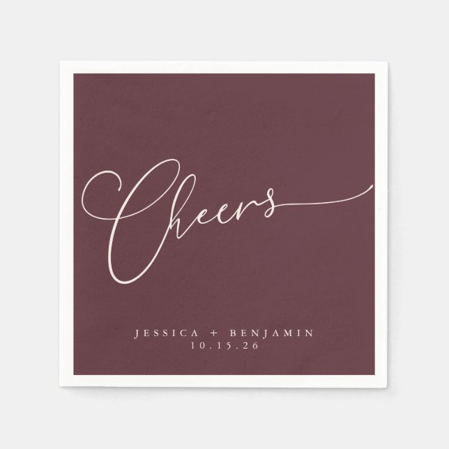 Cheers Minimal Burgundy Script Personligt bröllp Pappersservett (Framsidan)