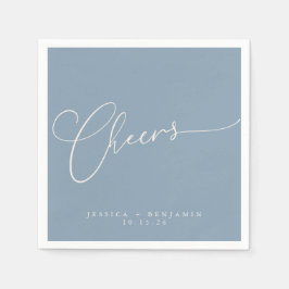 Cheers Minimal Dusty Blue Script Personligt bröllp Pappersservett