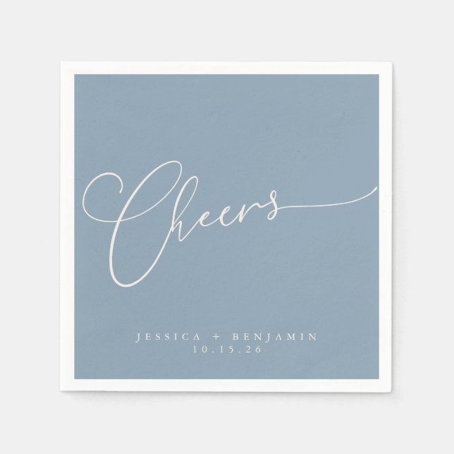 Cheers Minimal Dusty Blue Script Personligt bröllp Pappersservett (Framsidan)