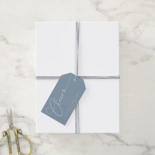 Cheers Minimal Dusty Blue Script Personligt bröllp Presentetikett