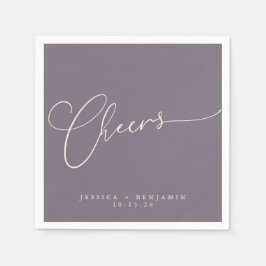 Cheers Minimal Dusty Lila Script Personligt bröllp Pappersservett