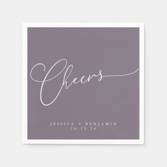 Cheers Minimal Dusty Lila Script Personligt bröllp Pappersservett (Framsidan)
