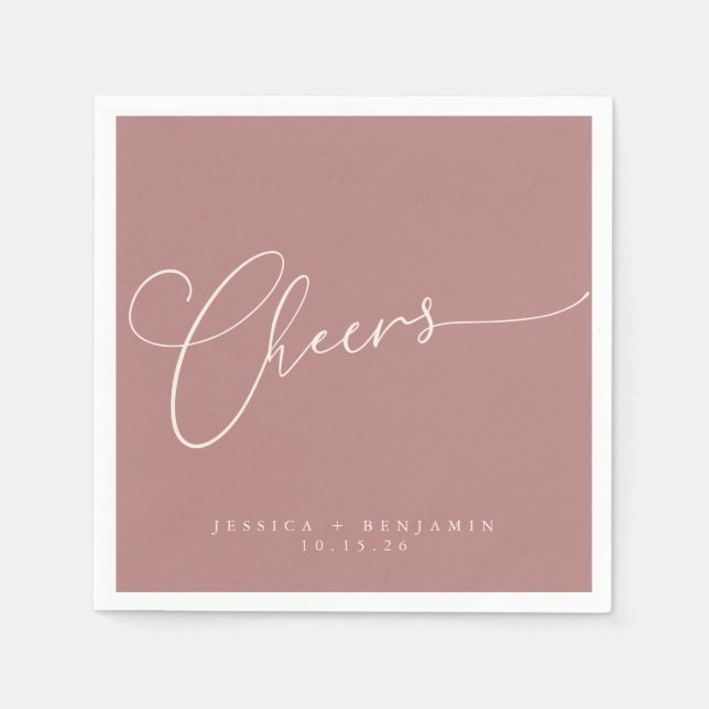 Cheers Minimal Dusty Ro Script Personligt bröllp Pappersservett (Framsidan)