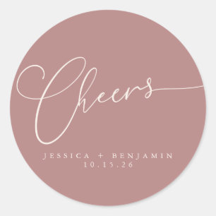 Cheers Minimal Dusty Ro Script Personligt bröllp Runt Klistermärke