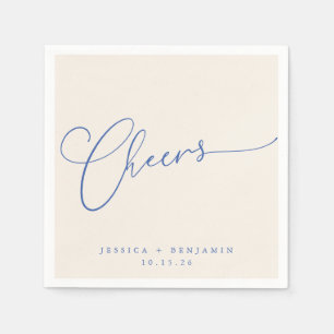 Cheers Minimal Ivory Blue Script Personligt bröllp Pappersservett