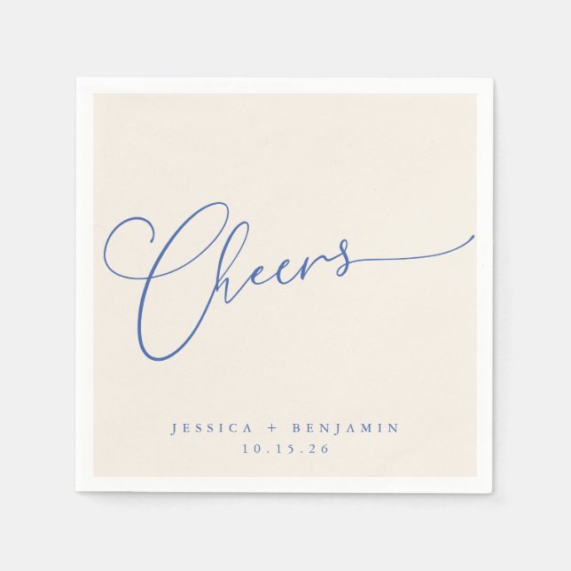 Cheers Minimal Ivory Blue Script Personligt bröllp Pappersservett (Framsidan)