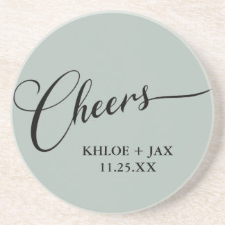 Cheers Minimal Svart Vit Script Anpassad Bröllop Underlägg