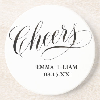 Cheers Minimal Svart Vit Script Anpassad Bröllop Underlägg