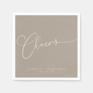 Cheers Minimal Taupe Brown Script Personligt bröll Pappersservett