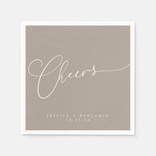 Cheers Minimal Taupe Brown Script Personligt bröll Pappersservett (Framsidan)