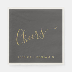 Cheers Minimalist Black och Guld Personligt bröllp Pappersservett