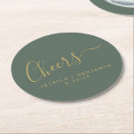 Cheers minimalistförsäljning Grönt Guld Personligt Underlägg Papper Rund<br><div class="desc">Personlig Cheers minimalistiska Grönt och Guld Bröllop Pappra Underlägg</div>