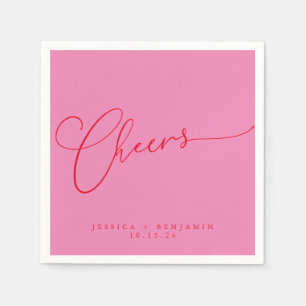 Cheers Minimum Rosa Red Script Personligt bröllp Pappersservett