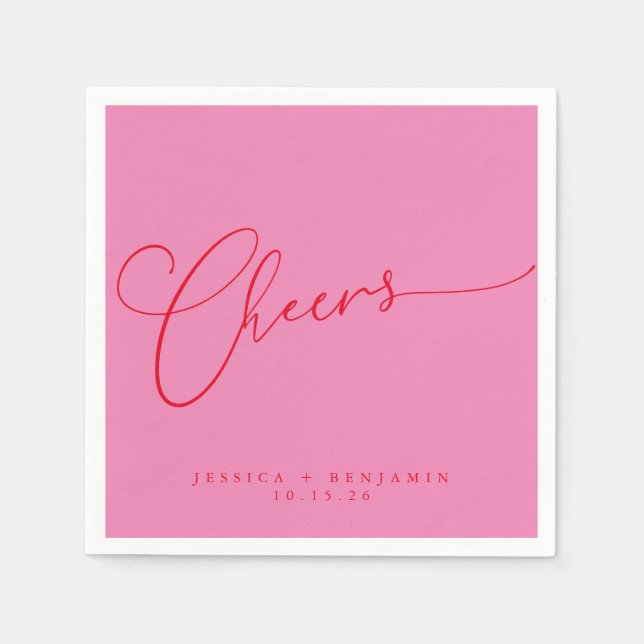 Cheers Minimum Rosa Red Script Personligt bröllp Pappersservett (Framsidan)