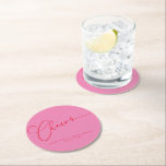 Cheers Minimum Rosa Red Script Personligt bröllp Underlägg Papper Rund<br><div class="desc">Papper Underlägg för lägsta möjliga ljusa Rosa och rödskript Personligt bröllp Round</div>